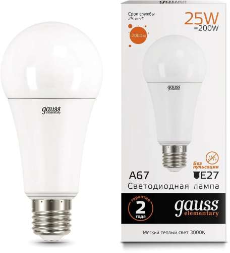 Упаковка ламп LED GAUSS E27,  груша, 25Вт, 10 шт. [73215]